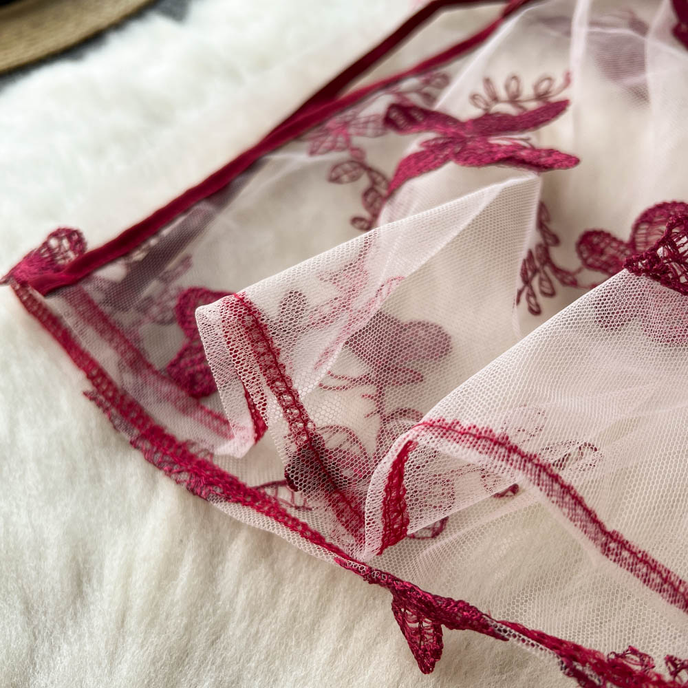 Sheer Mesh Butterfly Crochet Cheongsam Dress