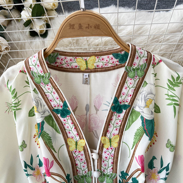 Ethnic Style V-neck Floral Dress