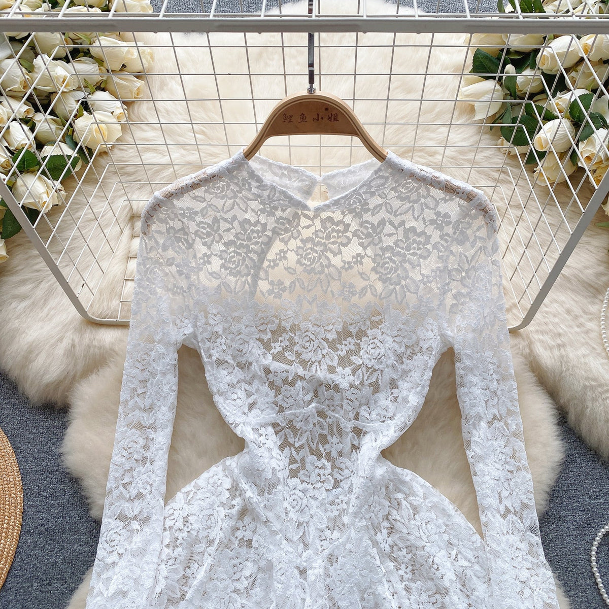 Fairy Hollowed Lace Flared Sleeve Dress