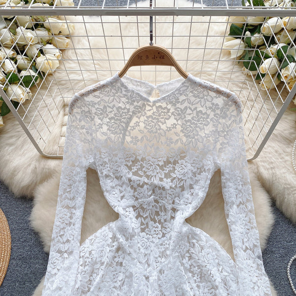 Fairy Hollowed Lace Flared Sleeve Dress