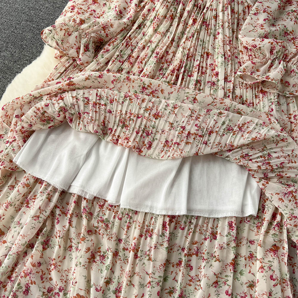 French Style Floral Pleated Dress