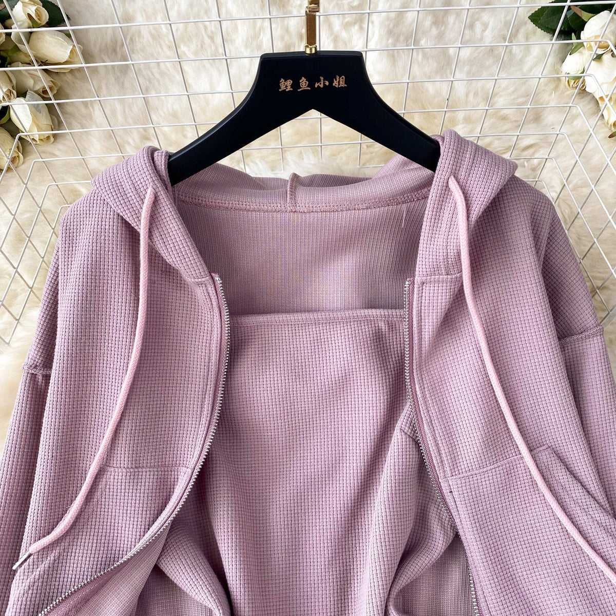Slip Dress&Lace-up Hoodie 2Pcs