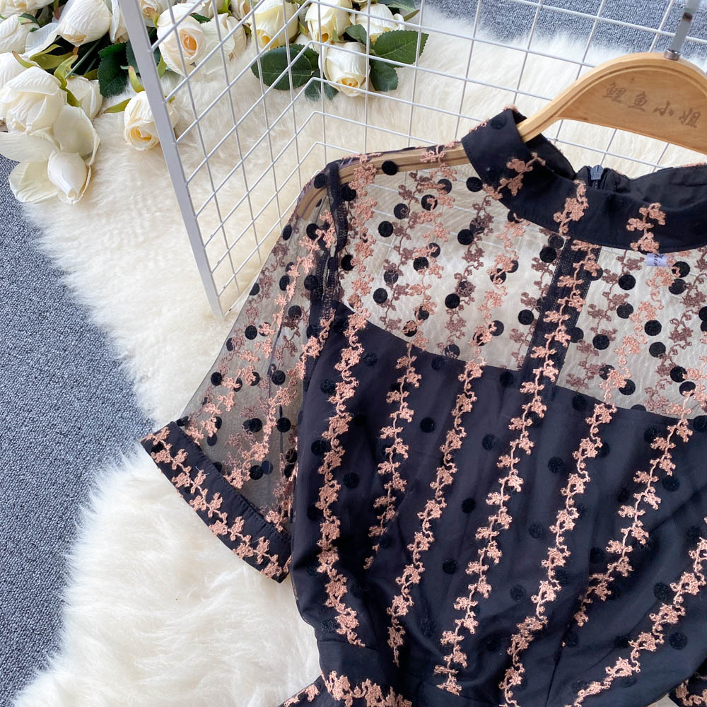 Elegant Mesh Embroidered Fishtail Dress