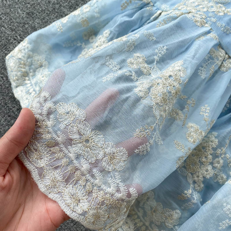 Courtly Embroidered Ruffle Lace Dress