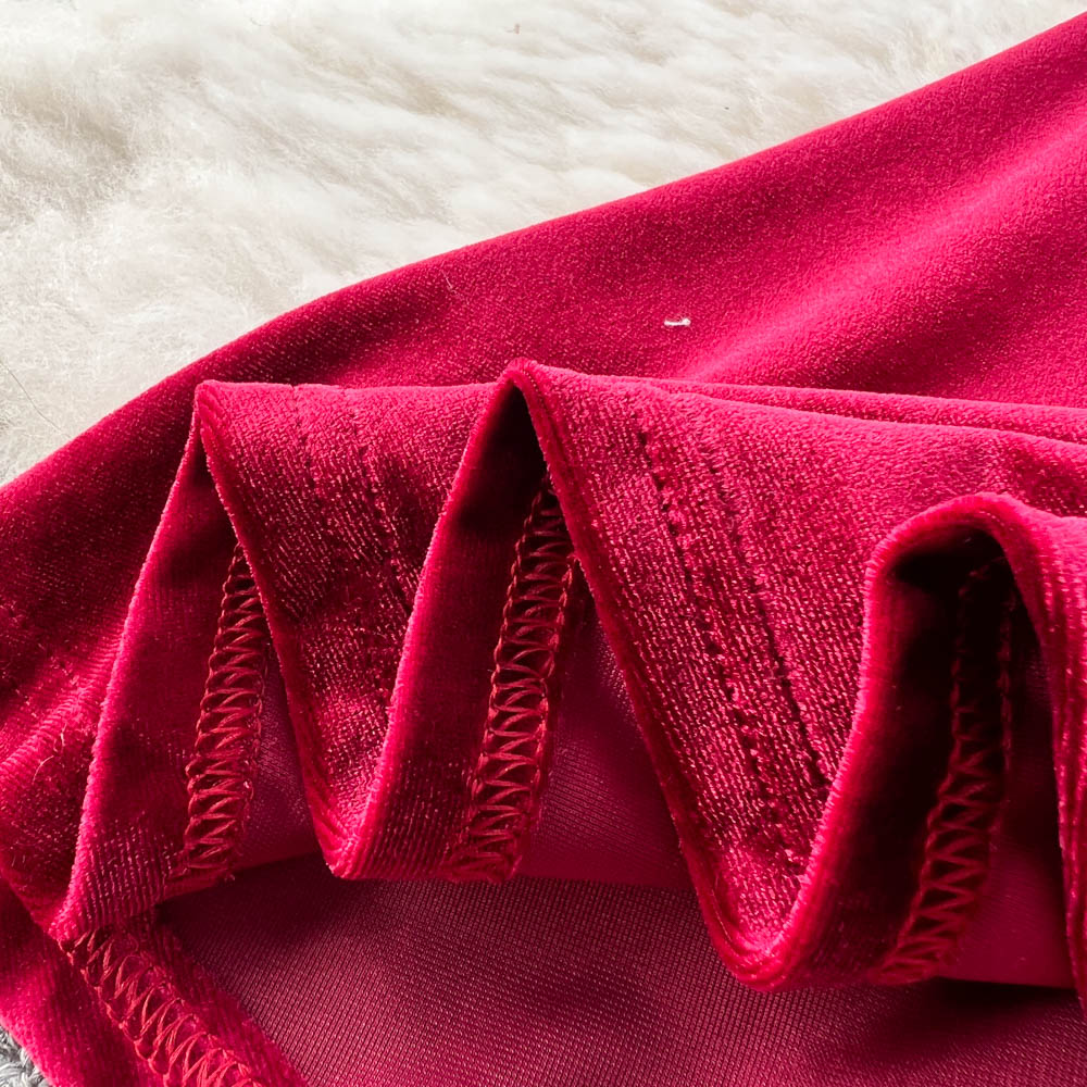 V-neck Backless Mesh Patchwork Velvet Dress