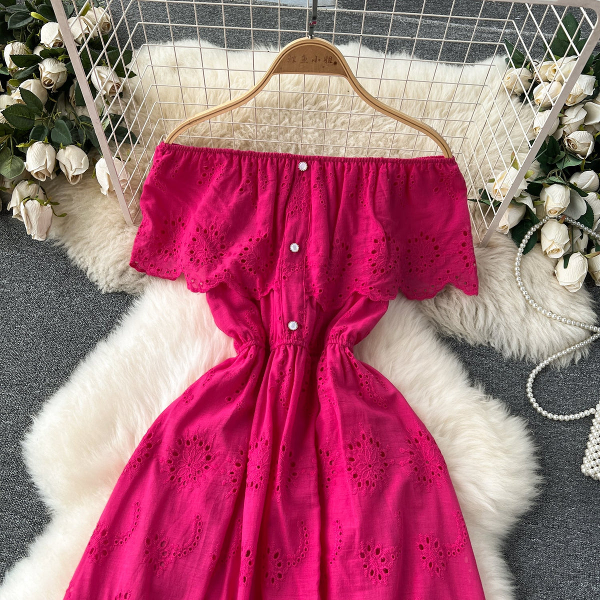 Off-shoulder Embroidered Lace Dress