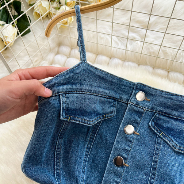 Vintage Denim Split Slip Dress