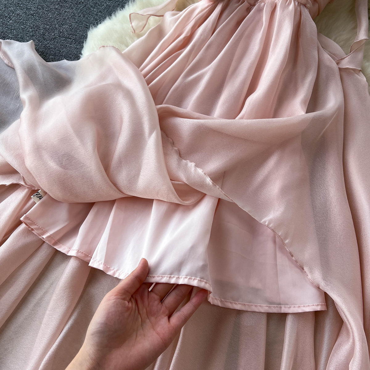 3d Pink Floral Chiffon Slip Dress