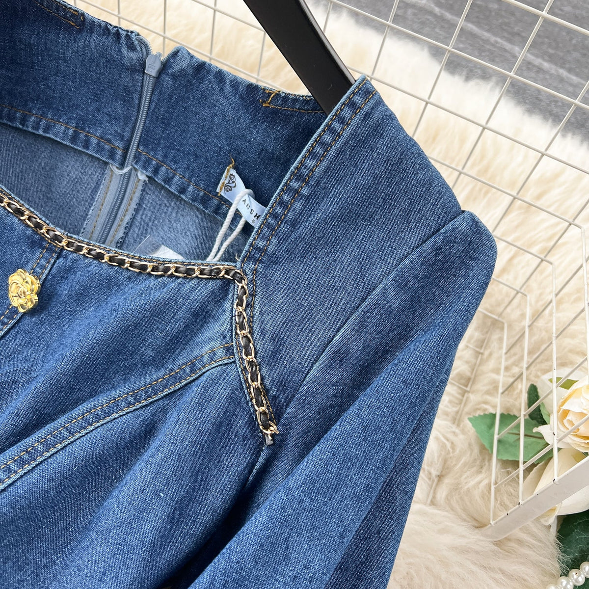Vintage Square Collar Denim Dress