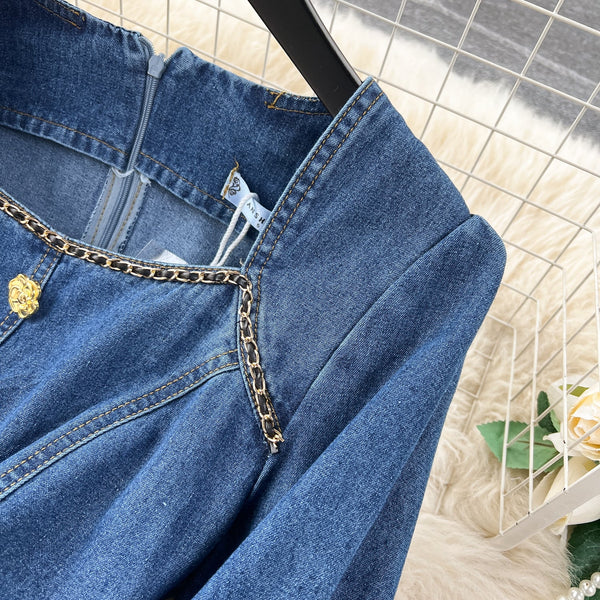 Vintage Square Collar Denim Dress
