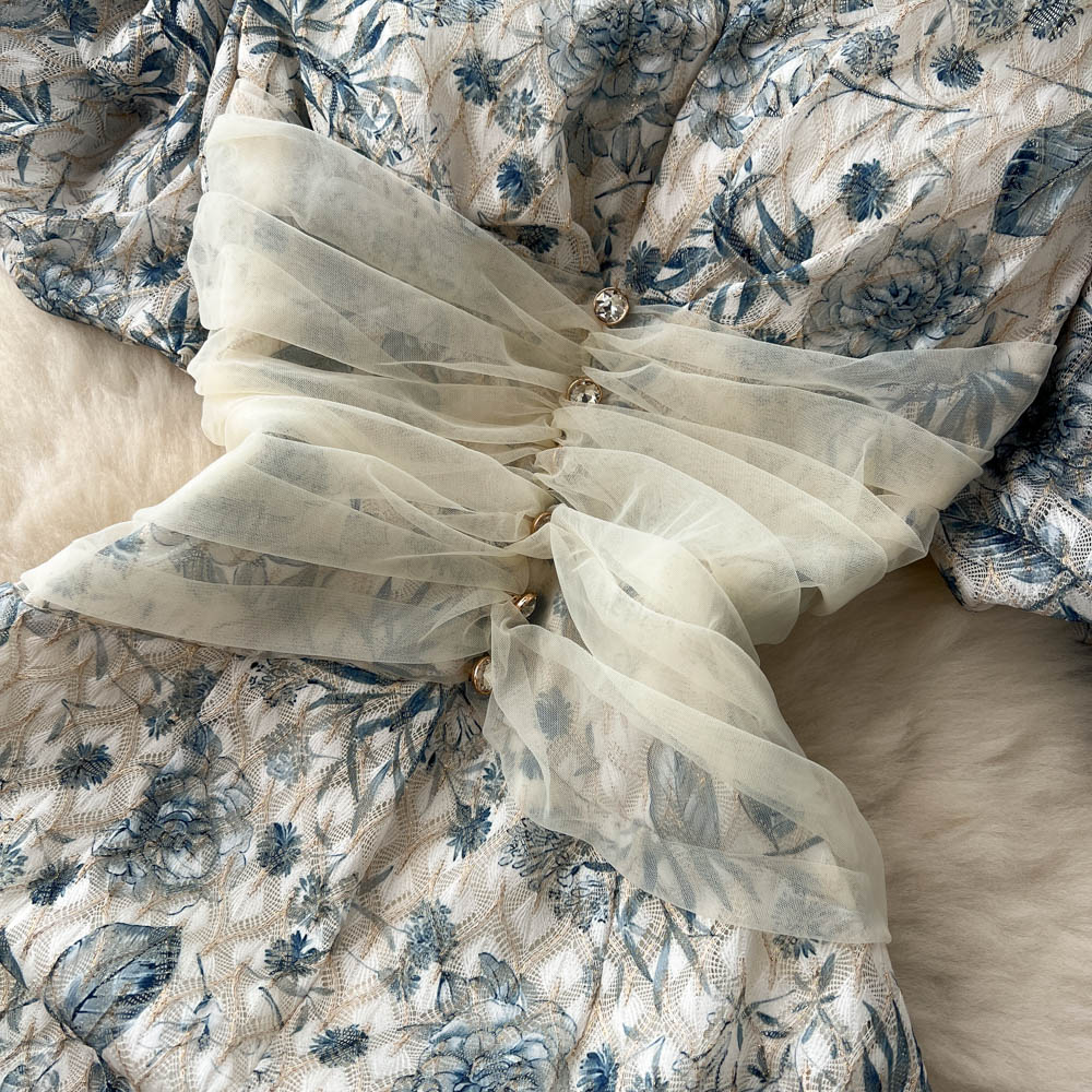 High-end Patchwork Mesh Floral Dress