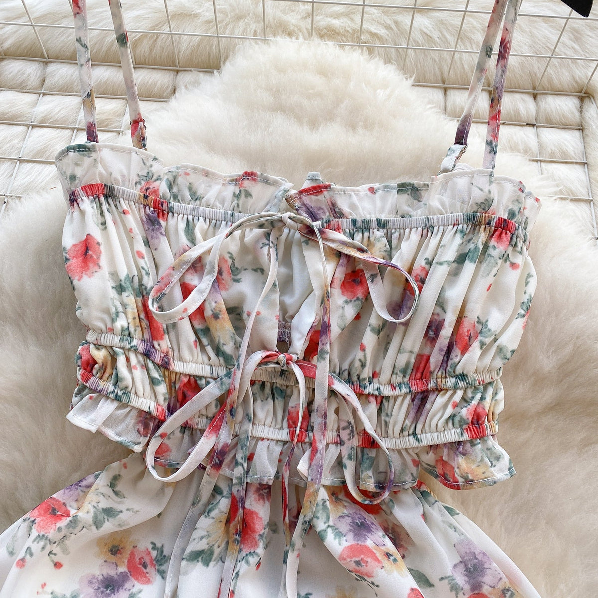 Sweetie Lace-up Floral Slip Dress