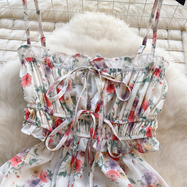 Sweetie Lace-up Floral Slip Dress