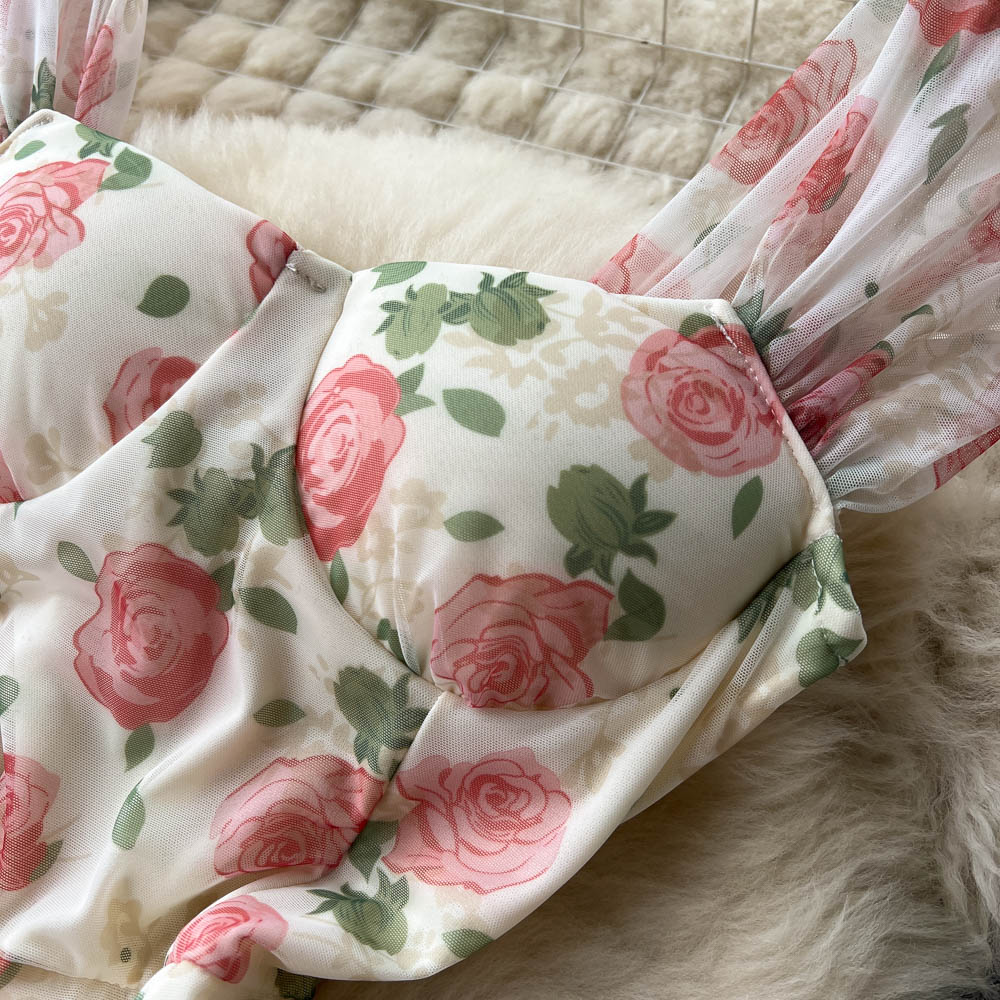 French Style Fishtail Floral Printed Dress