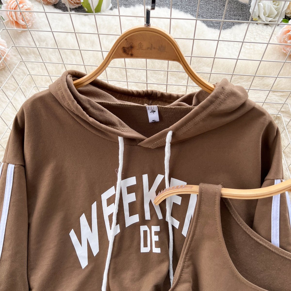 Letter Printed Hoodie&Halter Dress 2Pcs
