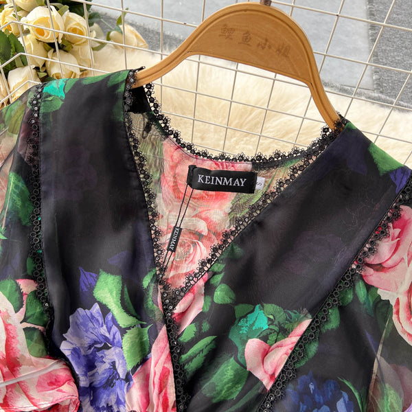 Fairy V-neck Printed Chiffon Dress