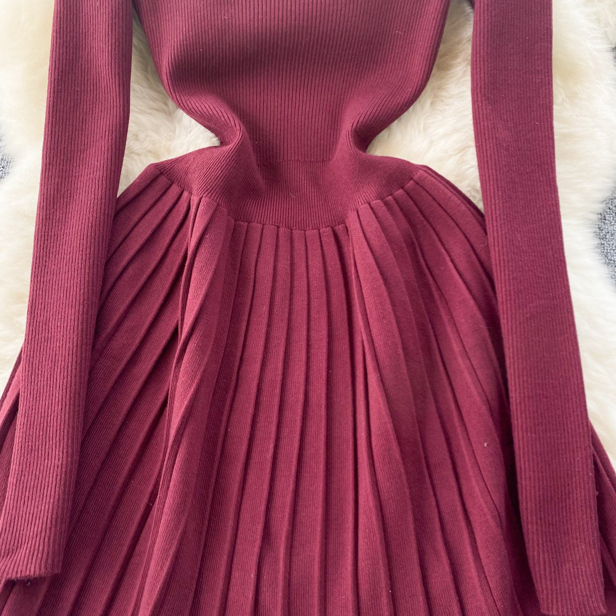 French Style Square Collar Knitted Dress