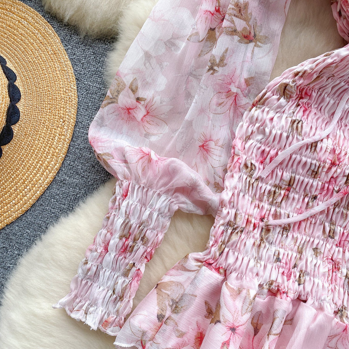 Fairy Pink Floral Pleated Dress
