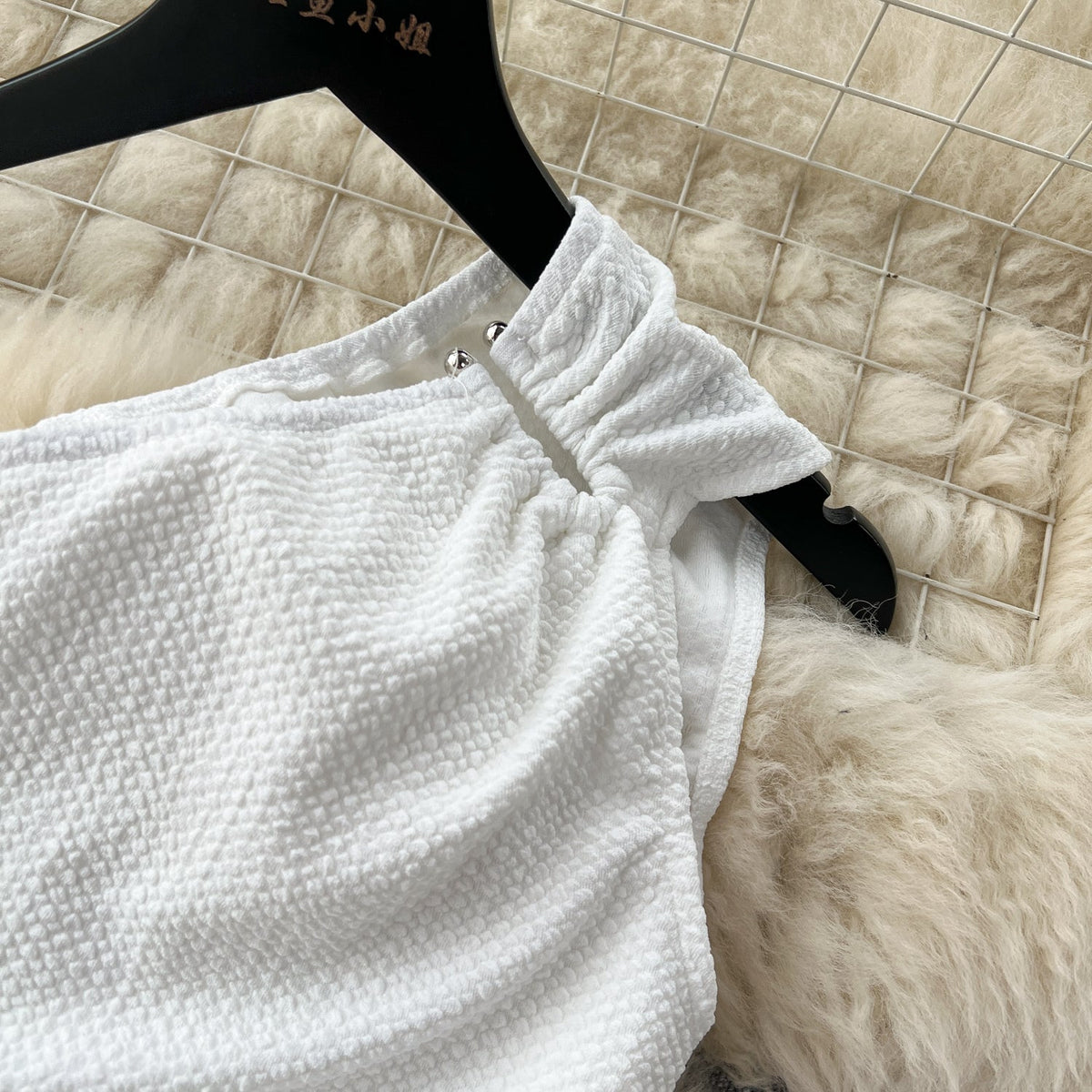 Asymmetric Slant Neckline Slit White Dress