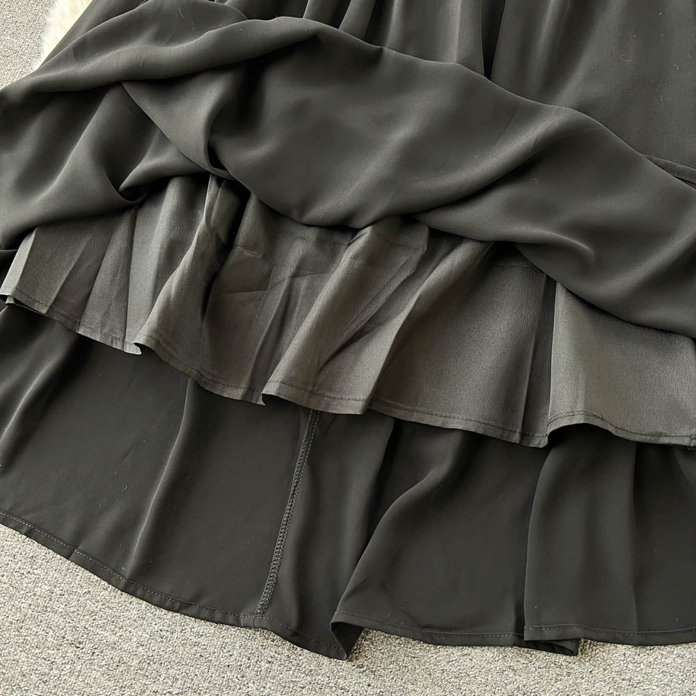 French Style Lace Patchwork Black Dress