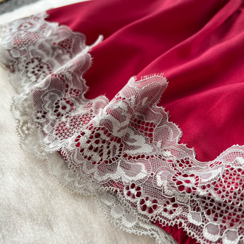 Red Lace Patchwork Cut-out Halter Dress