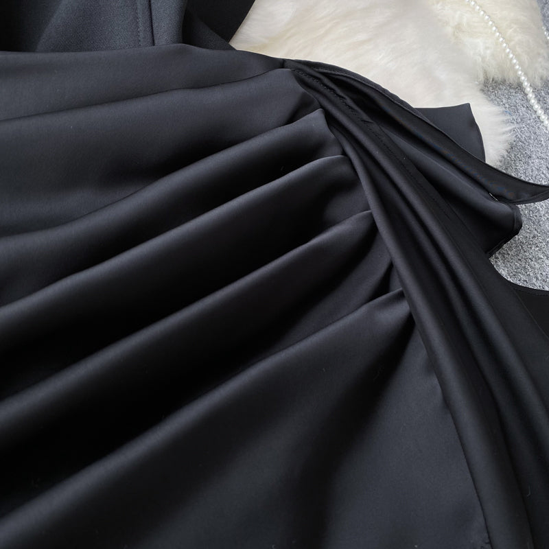Pressed Ruffle Sheath Black Dress