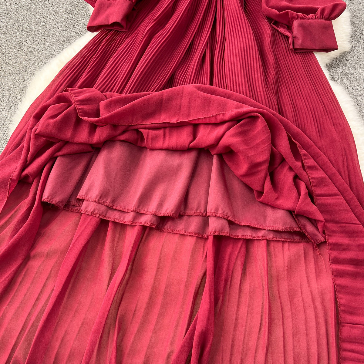 Bow-tie Pleated Chiffon Maxi Dress