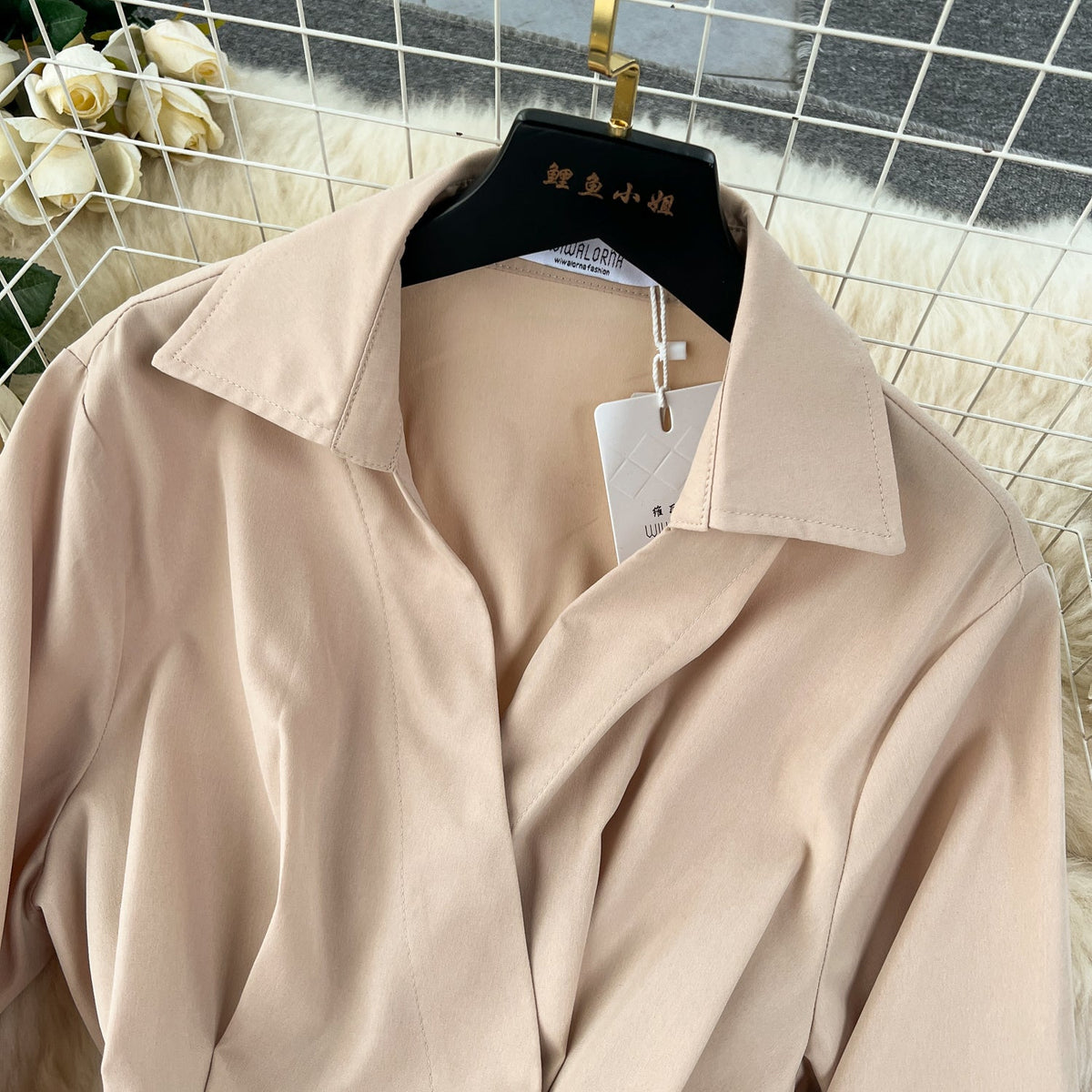 Elegant Solid Color Pleated Trench Dress