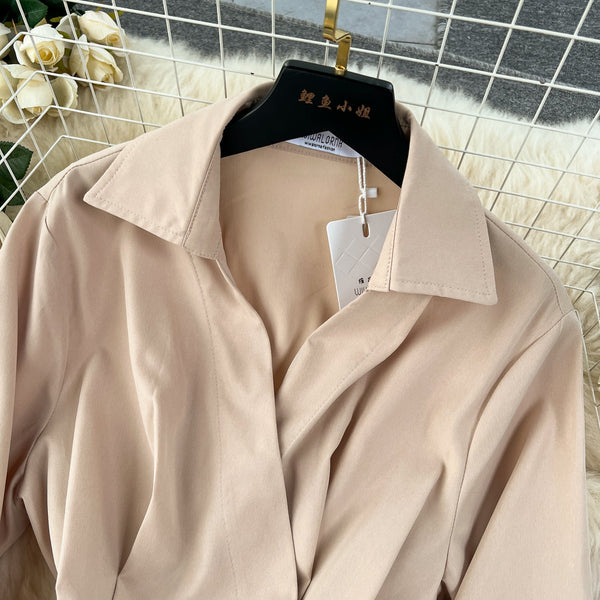 Elegant Solid Color Pleated Trench Dress