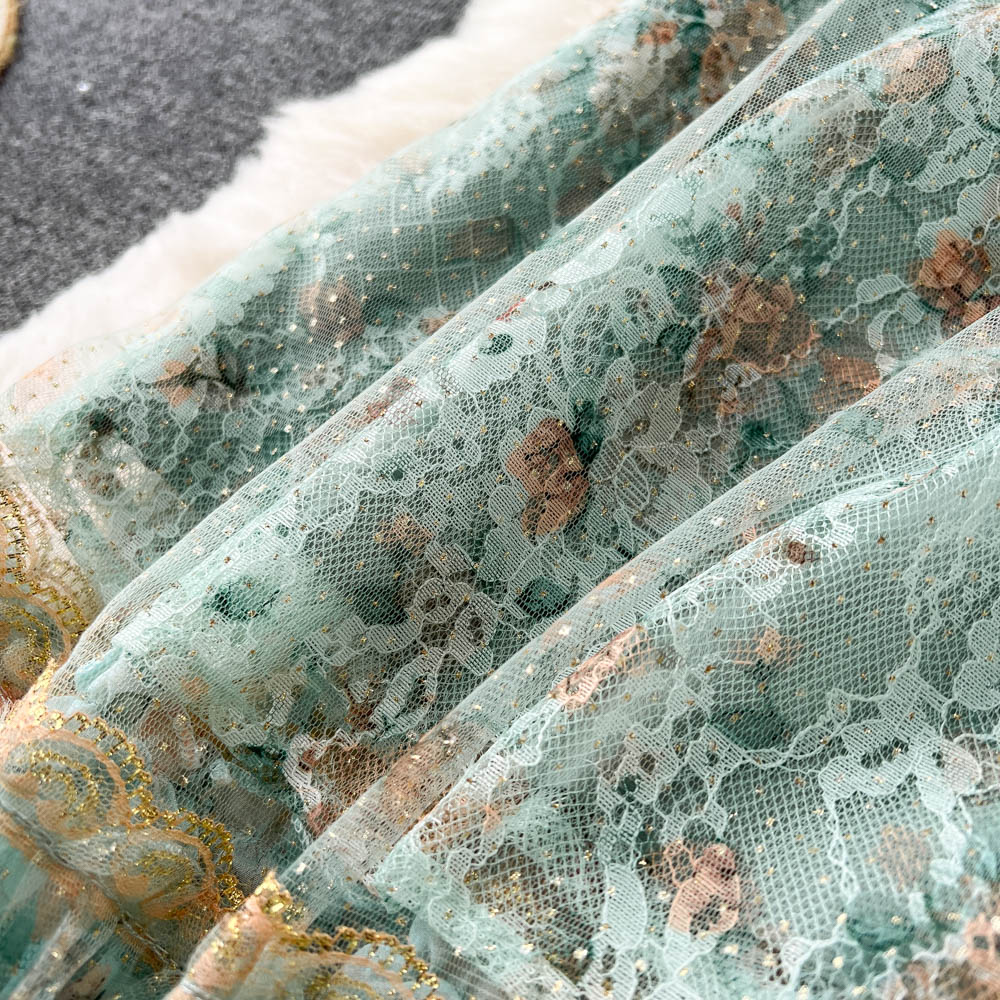 Square-neck A-line Floral Princess Dress