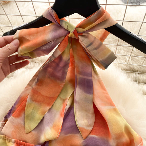Niche Colorful Plaid Sleeveless Halter Dress