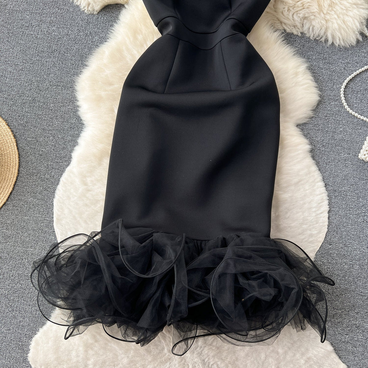 V-neck Sleeveless Patchwork Black Dress