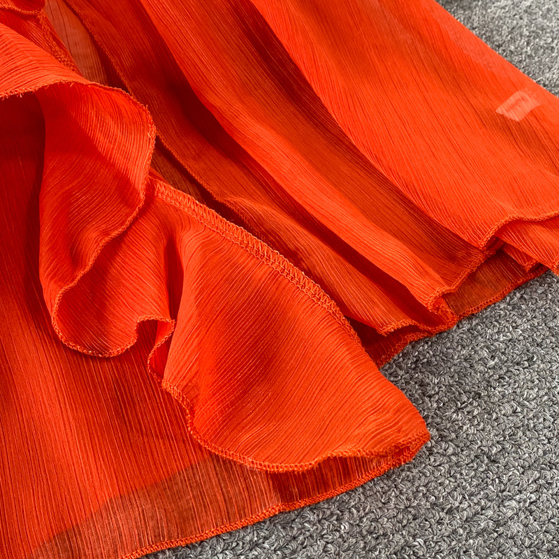 Off-shoulder Ruffled Chiffon Dress