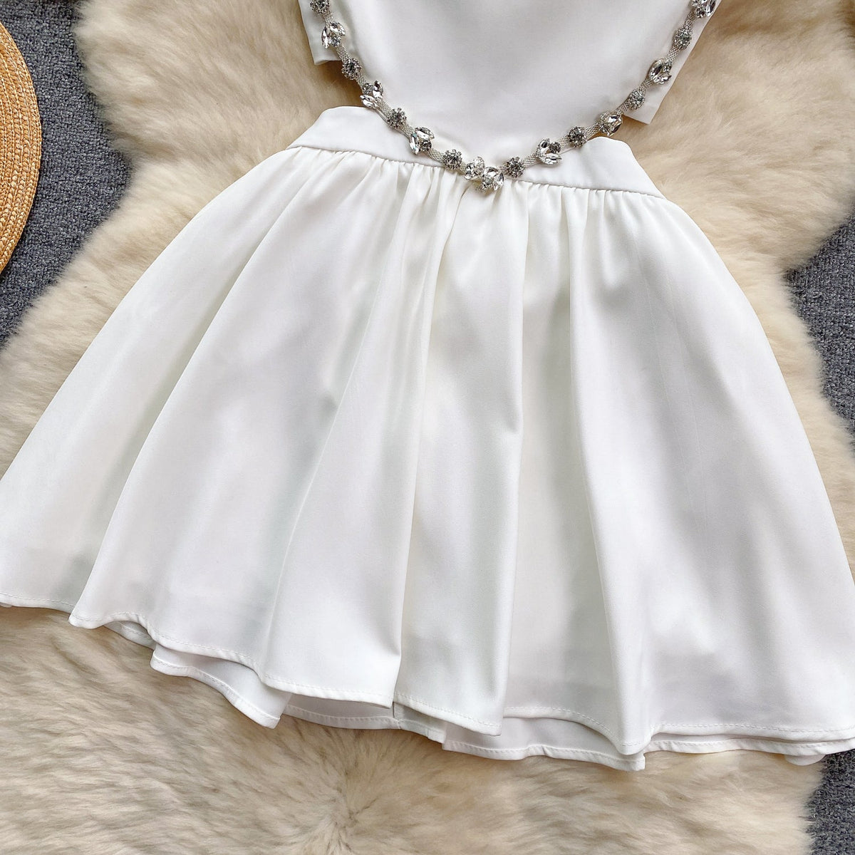 Rhinestone Studded Pleated Slip Dress