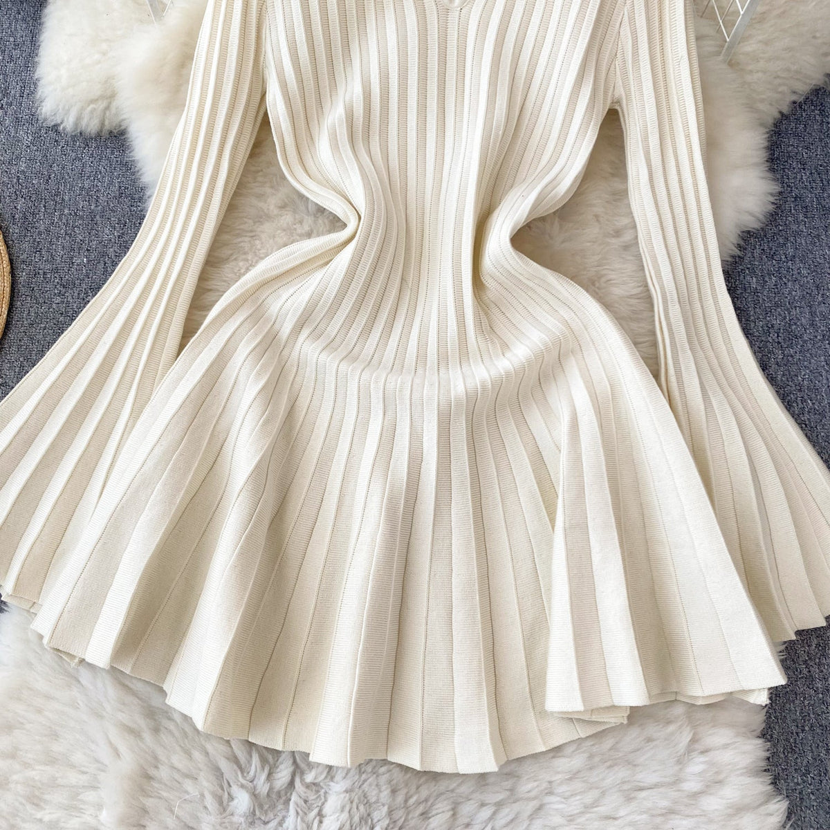 French Style Pleated Knitted Dress