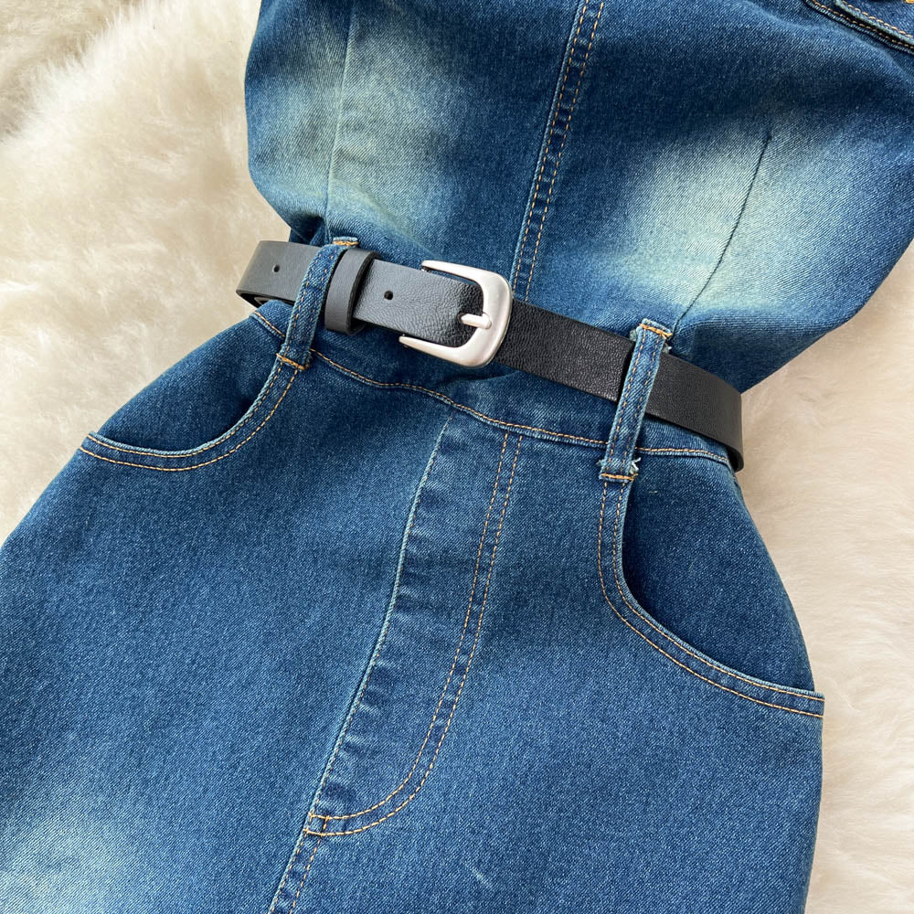 Vintage Strapless Denim Split Dress