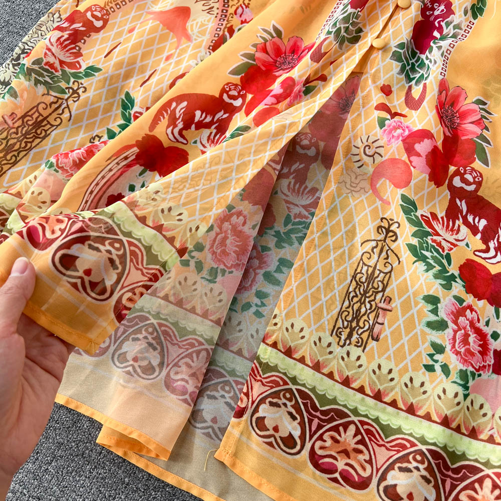 Deep V-neck Floral Printed Maxi Dress