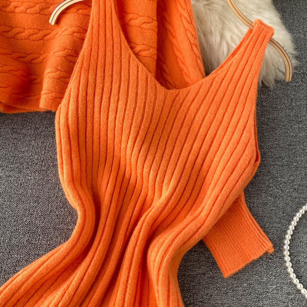Hip-packaging Dress&Sweater 2Pcs Set