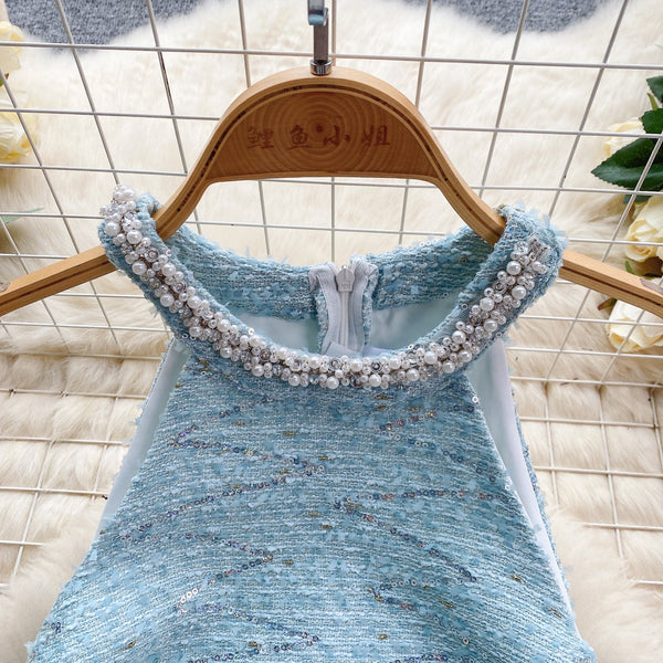 Premium Beaded Slim-fit Halter Dress