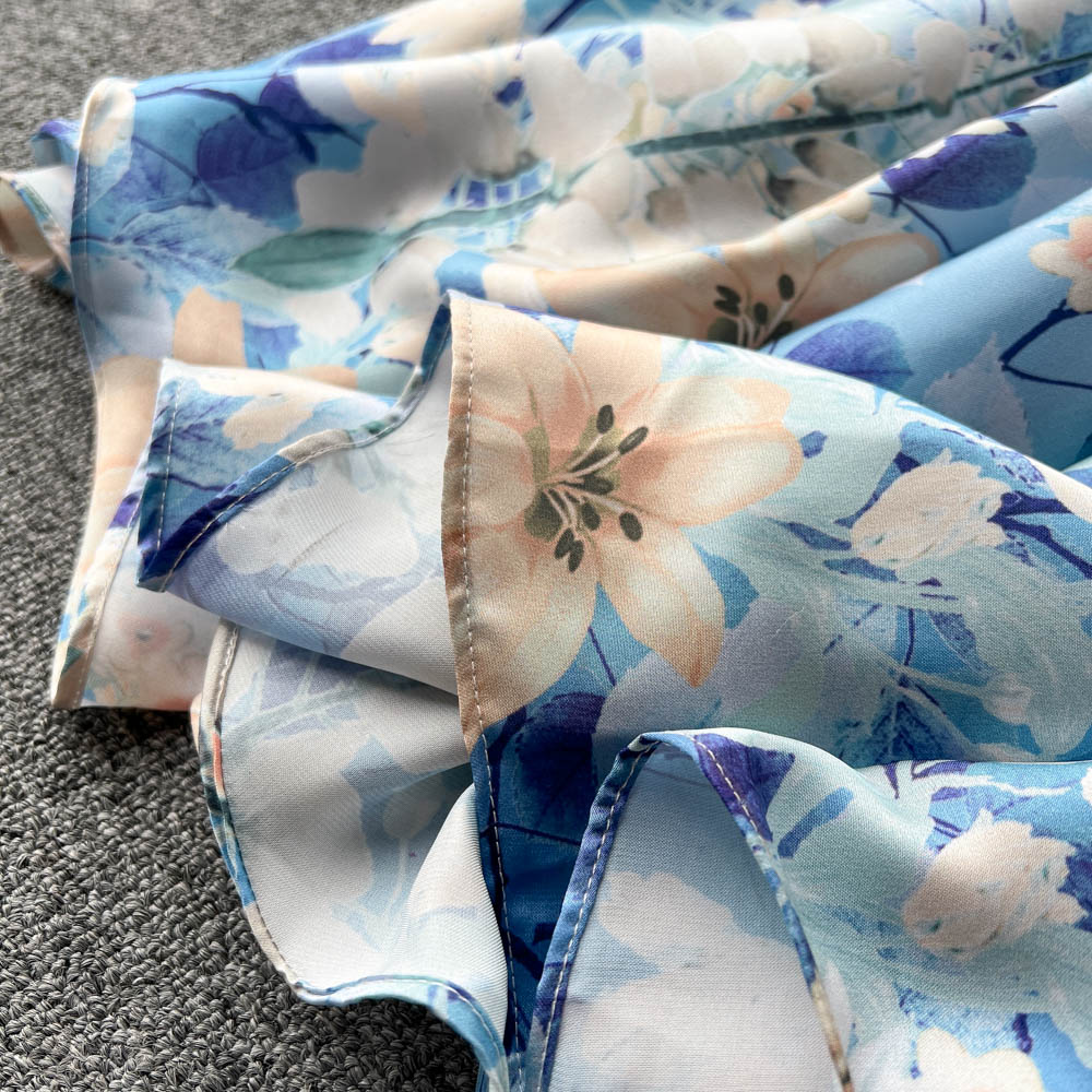 Stand Collar Patchwork Floral Chiffon Dress
