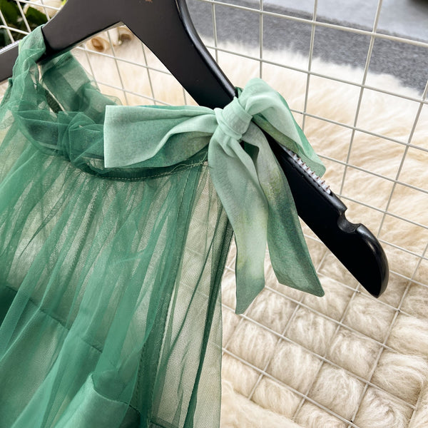 Fairy Green Mesh Loose-fit Halter Dress