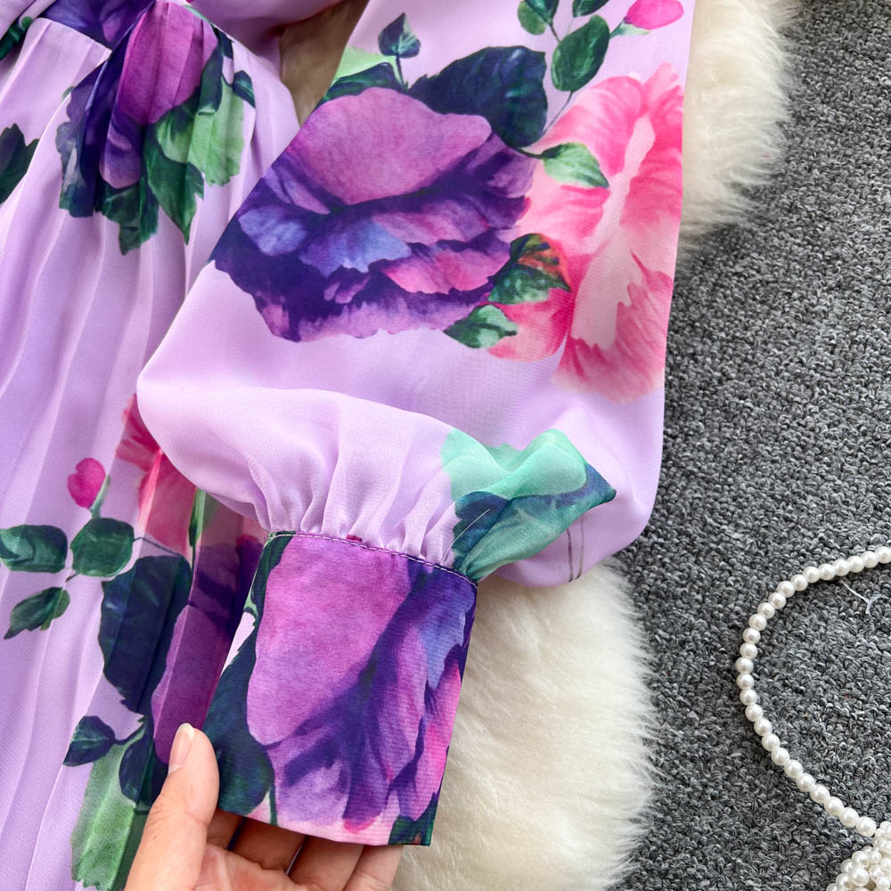 Ethnic Style Floral Dress with Neckerchief