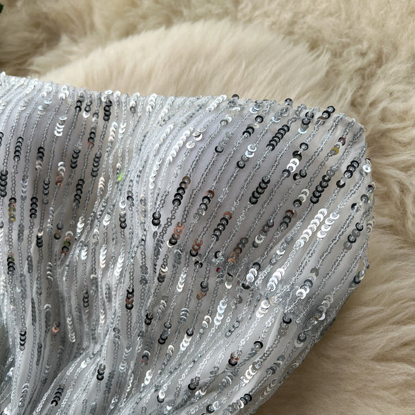 Off-shoulder Furry Edge Sequin Dress