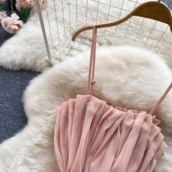 Pembe Volanlı Şifon Elbise