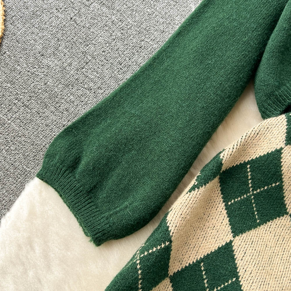 Cardigan&Rhombus Slip Dress Knitted 2Pcs