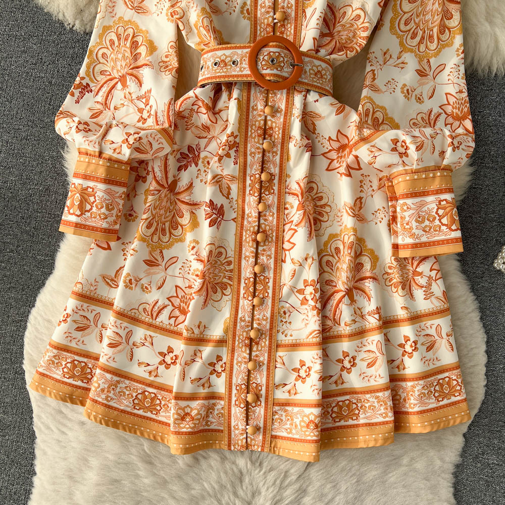 French Style Floral Printed A-line Dress
