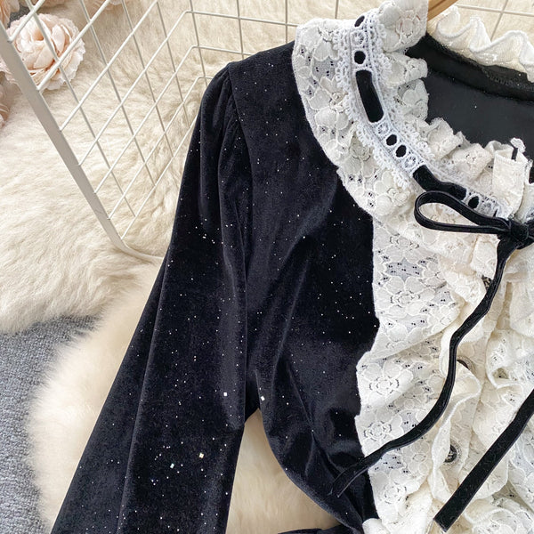 Sweetie Lace Trim Suede Dress