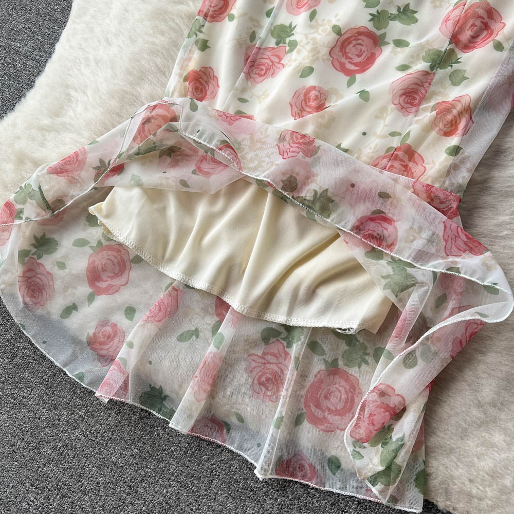 French Style Fishtail Floral Printed Dress