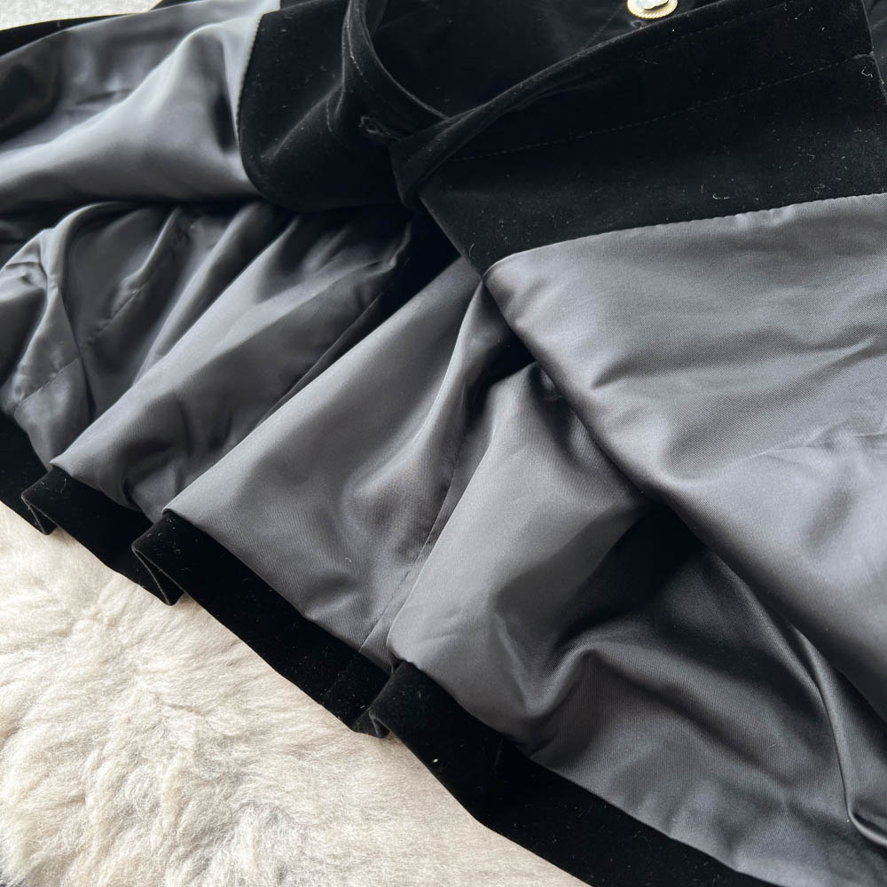 Vintage Single-breasted Black Velvet Dress