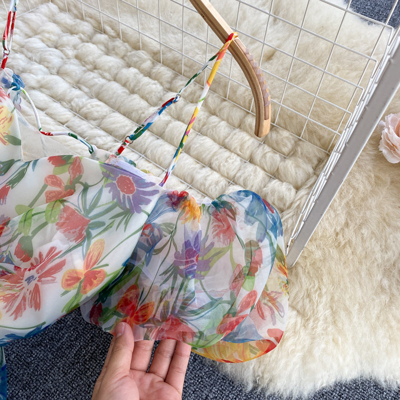Backless Colorful Floral Camisole Dress